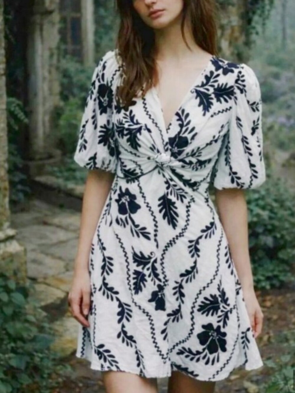 White Closet Linen Blend Puff Sleeve Black And White Mini Dress NWT